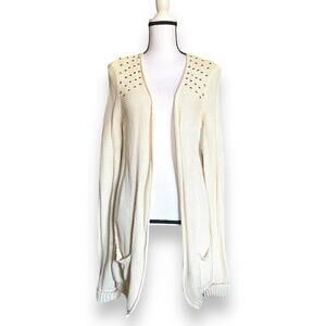 Love by Design Stud Embellished Longline Cardigan Sweater Fits Sz M Cream Y2k